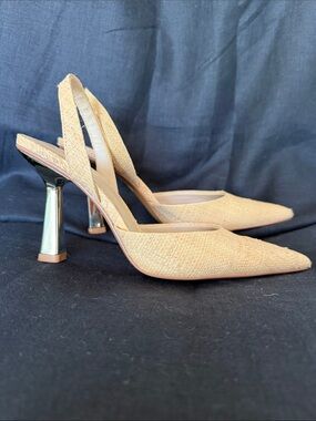 Zara Woven Slingback Heels Gold Heels Size 6